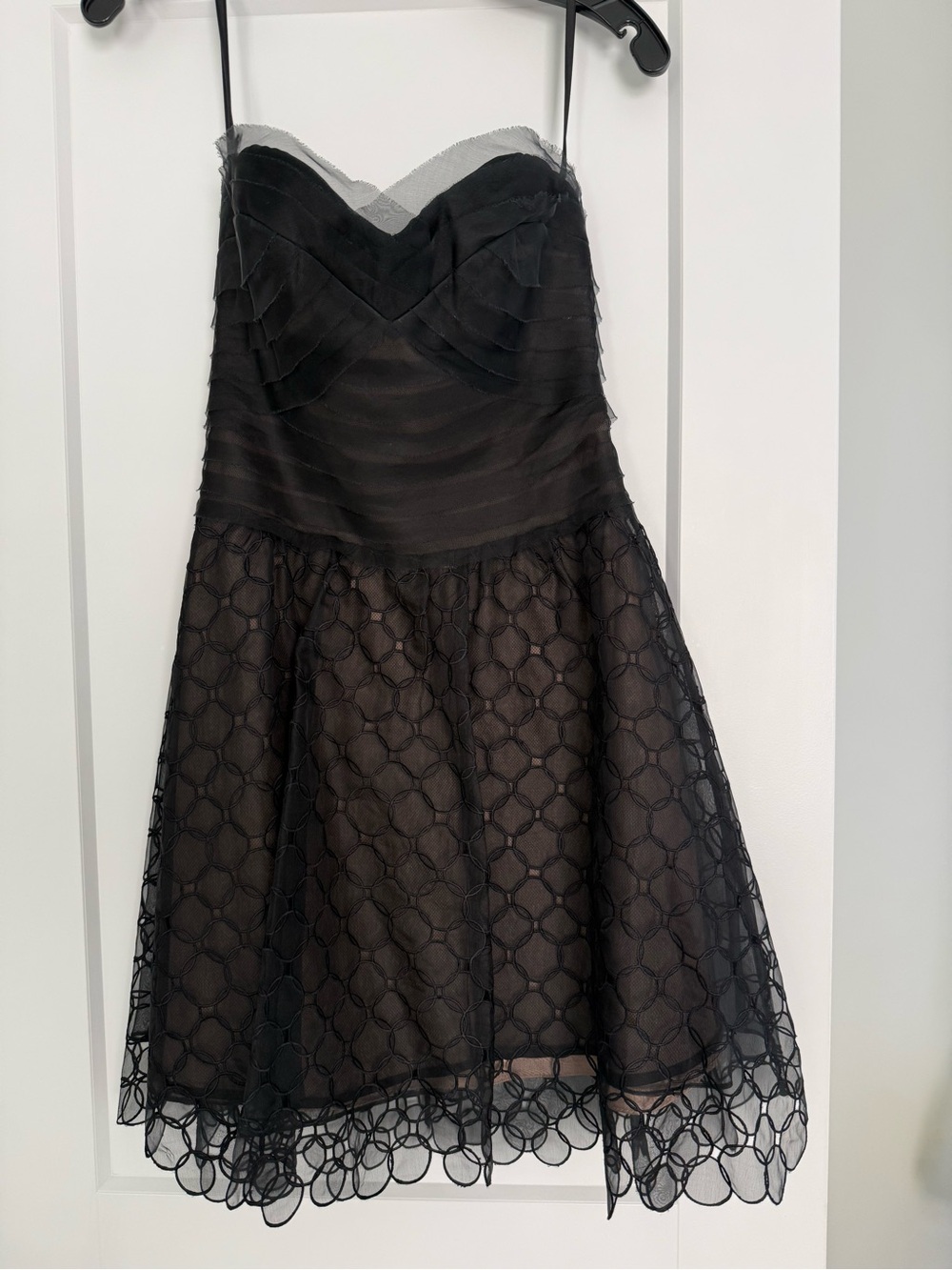 BCBGMaxAzria Black Strapless Lace Overlay Cocktail Dress